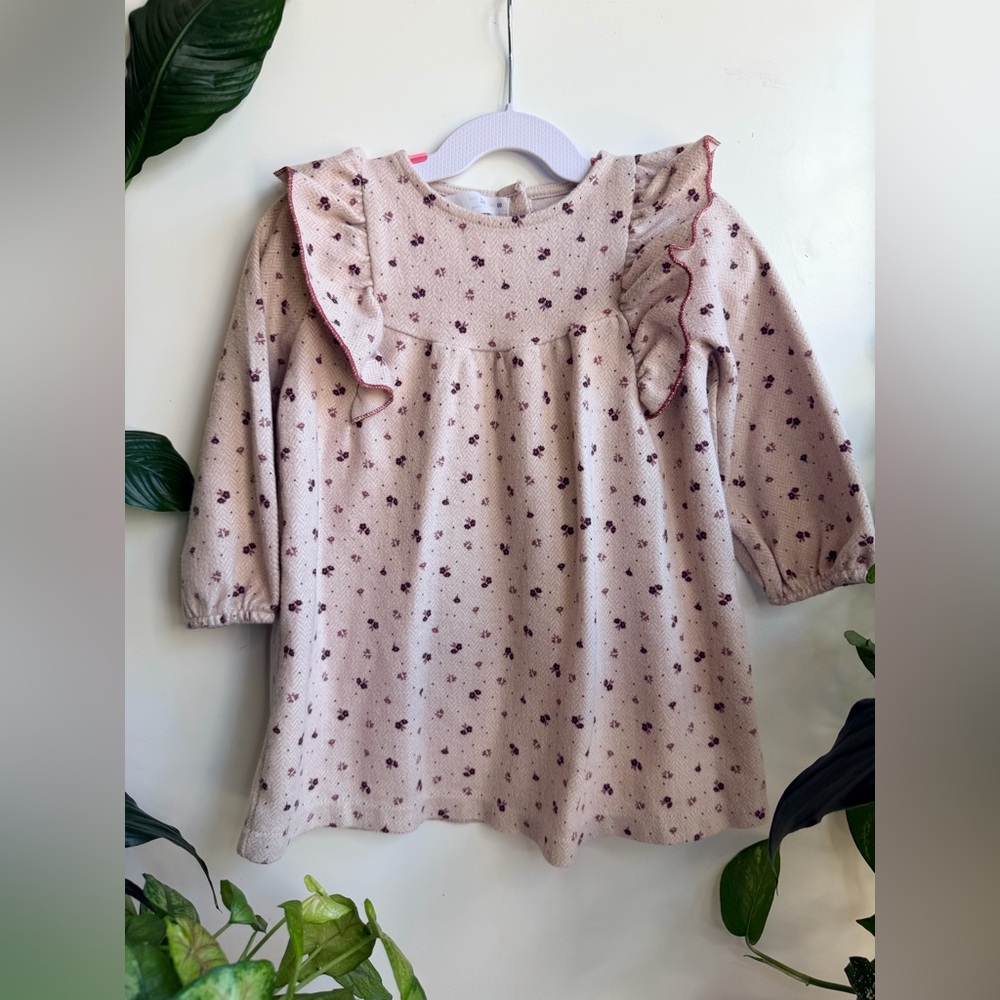 Zara Cream Long Sleeve Top with Purple Floral Pattern